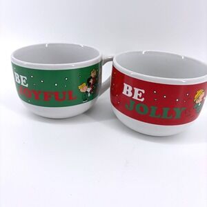 Peanuts Christmas Mug Set Be Joyful Be Jolly Charlie Brown Snoopy Cups